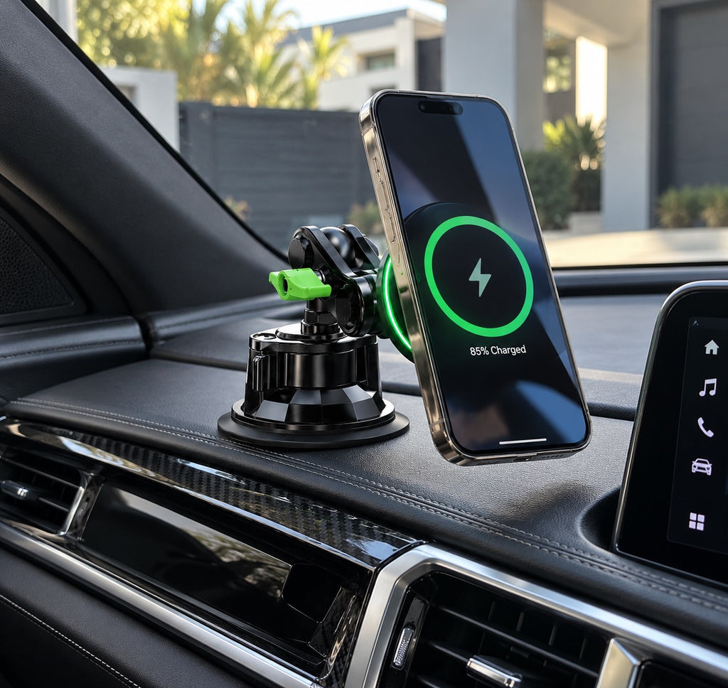 15W Fast Wireless Charging Magnetic Car Phone Holder – Suction Mount